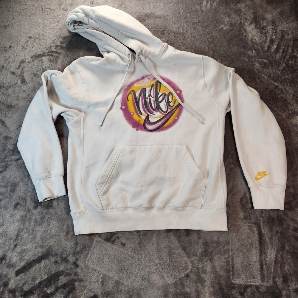 Nike Hoodie Mens Medium White Sportswear Airbrush Graffiti Y2K Athleisure